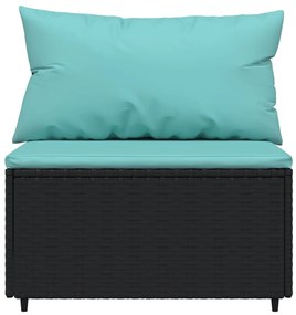 3 pcs conjunto lounge de jardim c/ almofadões vime PE preto