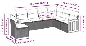 6 pcs conjunto de sofás p/ jardim com almofadões vime PE bege