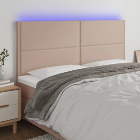Cabeceira cama c/ LED couro artif. 180x5x118/128cm cappuccino