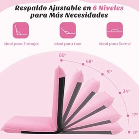 Cadeira Chão reclinável com estofos ajustáveis com apoio para as costas Ideal para leitura Meditação 98 x 47 x 7,5 cm Rosa