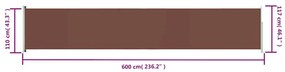 Toldo lateral retrátil para pátio 117x600 cm castanho