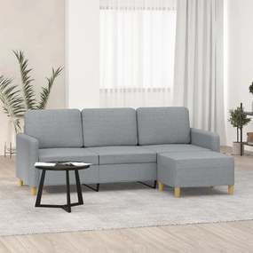 Sofá de 3 lugares com apoio de pés 180 cm tecido cinzento-claro