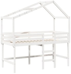 Cama alta c/ escada e telhado 90x200 cm pinho maciço branco