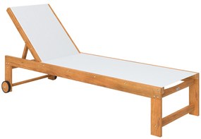 Outsunny Espreguiçadeira de Madeira Espreguiçadeira de Jardim com Rodas Encosto Ajustável em 4 Níveis 186x60x33 cm Teca e Cinzento