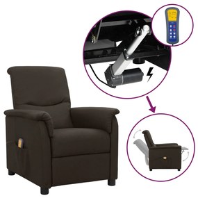 vidaXL Poltrona elevatória de massagens tecido castanho-escuro