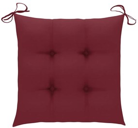 Cadeiras jardim c/ almofadões vermelho tinto 6 pcs teca maciça