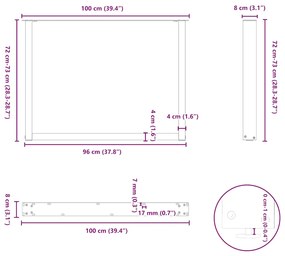 Pés para mesa de jantar em formato de U, 2 peças, preto, 100x(72-73) c