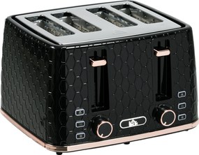 HOMCOM Torradeira 4 fatias com 7 níveis de tostagem, elevação alta, aquecer/descongelar/cancelar, 1860W, Preto com padrão em colmeia | Aosom Portugal