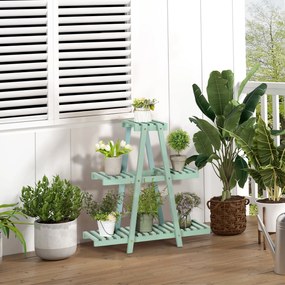 Outsunny Suporte de Madeira para Plantas Suporte para Flores de 3 Níveis Prateleira Decorativa de Plantas para Interior Exterior 46x26x76cm Verde