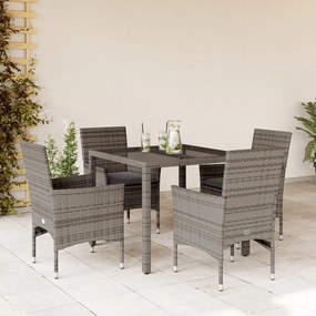 vidaXL 5 pcs conjunto jantar jardim c/ almofadões vime PE/vidro cinza