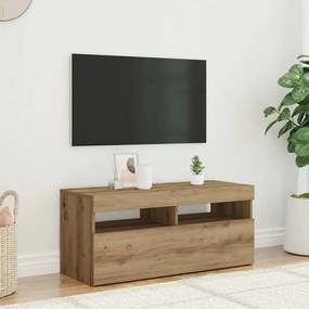 Móvel TV c/ luzes LED derivados de madeira carvalho artisiano