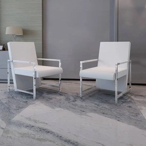 vidaXL Poltronas com estrutura cromada 2 pcs couro artificial branco