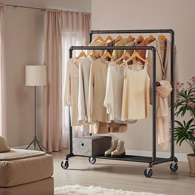 Guarda roupa aberto, Cabide com rodas, 2 varões, e com prateleira 59 x 100 x 162 cm preto