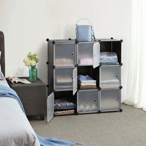 Guarda Roupa Modular Armário de plástico com 9 cubos 93 x 31 x 93 cm Preto
