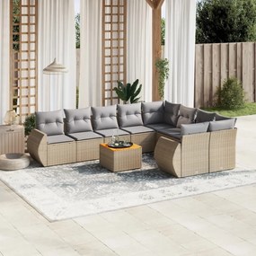 10 pcs conjunto de sofás p/ jardim com almofadões vime PE bege