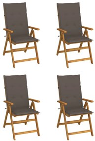 vidaXL Cadeiras jardim reclináveis c/ almofadões 4 pcs acácia maciça