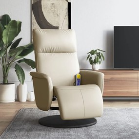 Cadeira massagens reclinável c/apoio pés couro artificial creme