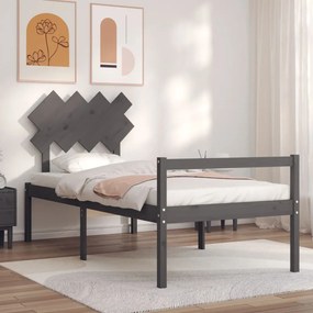 Estrutura cama de solteiro c/ cabeceira madeira maciça cinzento