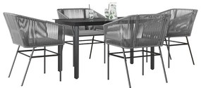 Conjunto jantar jardim 5 peças almofadas vidro vime cinzento PE