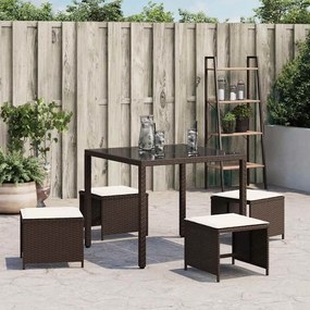 Bancos jardim com almofadões 4 pcs 41x41x36 cm vime PE castanho