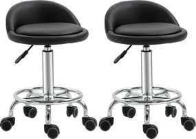 HOMCOM Conjunto 2 Taburetes de Massagem/Trabalho com Rodízios 360° Assento Regulável 47-62 cm Aço Cromado 38x38x72cm Preto | Aosom Portugal