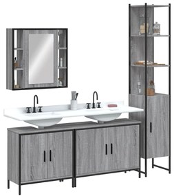 vidaXL 4 pcs conj. móveis casa de banho derivados madeira cinza sonoma
