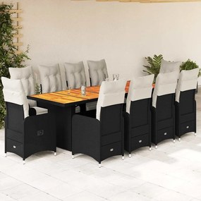 vidaXL 11 pcs conjunto de bistrô p/ jardim c/ almofadões vime PE preto