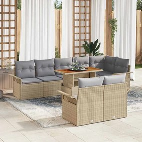 Conjunto de Sofá de Jardim vidaXL de 9 Peças com Almofadas Bege em Rattan Polipropileno