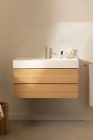 Conjunto De Móvel De Casa De Banho Suspenso Em Madeira E Folha De Freixo Com Lavatório Integrado Ona Madeira Natural & Sem Espelho - Sklum