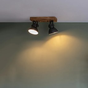 Projetores industriais cinzento escuro com madeira de manga 2 luzes - Mangoes