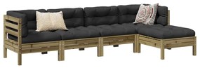 5 pcs conjunto sofás de jardim c/ almofadões pinho impregnado