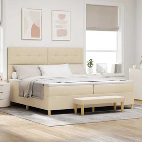 vidaXL Cama Box com Colchão e Banco Creme 200x200 cm Tecido