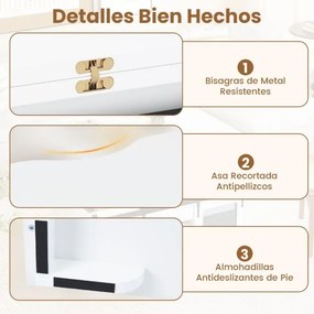 Mesa de centro 105 x 54 x 48,5 cm com tampo elevável estilo rústico, 2 portas deslizantes, 3 compartimentos ocultos, sala de estar, painel branco