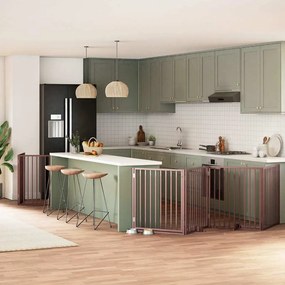 vidaXL Portão p/ cães c/ porta dobrável 6 painéis 480cm álamo castanho