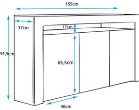 Aparador Rialba de 155cm com Luz LED - Preto Mate - Design Moderno