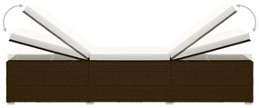 3 pcs espreguiçadeiras jardim c/ mesa centro vime PE castanho