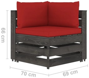 3 pcs conj. lounge jardim + almofadões madeira impreg. cinzento