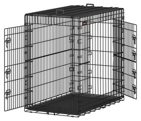 Gaiola dobrável para cães com 2 portas e base em plástico 122 x 74 x 114 cm Preto