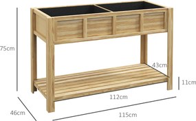 Floreira com pés, divisória removível, prateleira, insertos de rega e feltro de drenagem – 115 x 46 x 75 cm