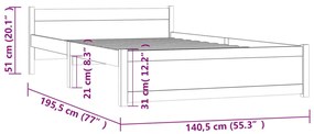 Estrutura de cama casal 135x190 cm madeira maciça castanho-mel