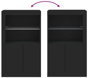 Armário de apoio com luzes LED derivados de madeira preto