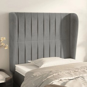 Cabeceira de cama c/ abas veludo 83x23x118/128cm cinzento-claro