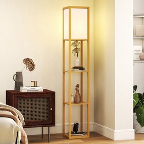 Candeeiro de Pé de Madeira com 3 Prateleiras para Lâmpada E27 Potência Máx. 40W 26x26x160 cm Madeira e Branco