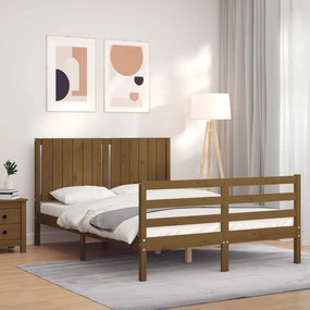 Estrutura cama casal com cabeceira madeira maciça castanho-mel