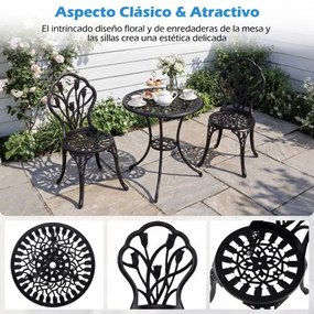 Conjunto de Jardim de 3 peças em alumínio fundido: mesa e cadeiras de exterior para todas as condições meteorológicas, com orifício para guarda-sol, i