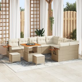 Conjunto de Sofá de Jardim de 12 Peças com Almofadas Bege Rattan Acácia