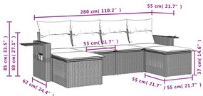 6 pcs conjunto sofás de jardim com almofadões vime cinzento