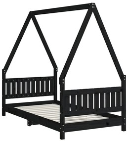 Estrutura de cama infantil 80x160 cm pinho maciço preto