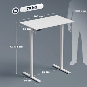 Secretária Elevatória com Memória, Altura Regulável, 2 Passa-cabos e Ecrã LED, Branco