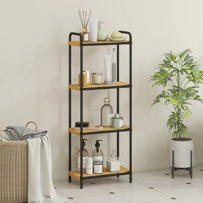Estante de Casa de Banho de Bambu de 3 Níveis Estante de Armazenamento com 3 Prateleiras Ripas e Estrutura de Aço 41,5x21,5x106 cm Madeira e Preto